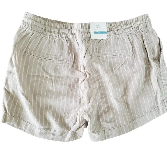 Old Navy L Womens Tan White Striped Linen Blend Pull On Shorts Mid Rise NWT - Picture 6 of 11